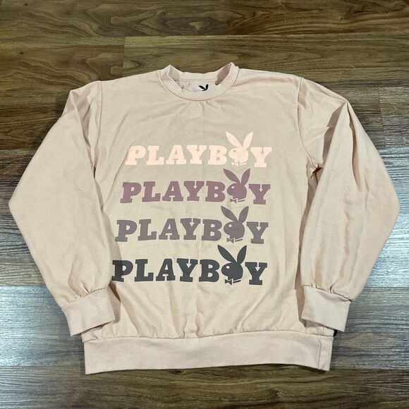 Playboy Pacsun Sweatshirt Women’s Large Crewneck Pullover Tan Bunny Logo Casual - Picture 1 of 5